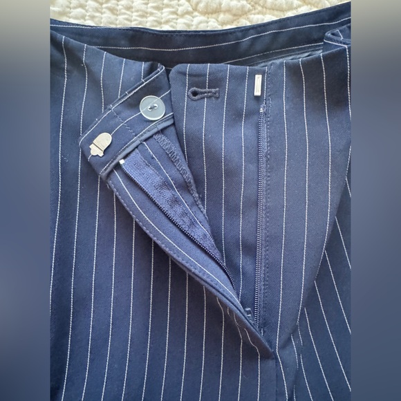 Chico's Blue + White Pinstrip Classic Straight-Leg Cut Trousers - Picture 9 of 15